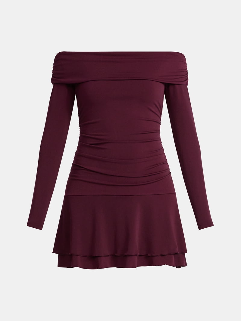 what color shirt with brown dress pants PUFF SLEEVE DROP WAIST MINI DRESS – AKIRA main image 0