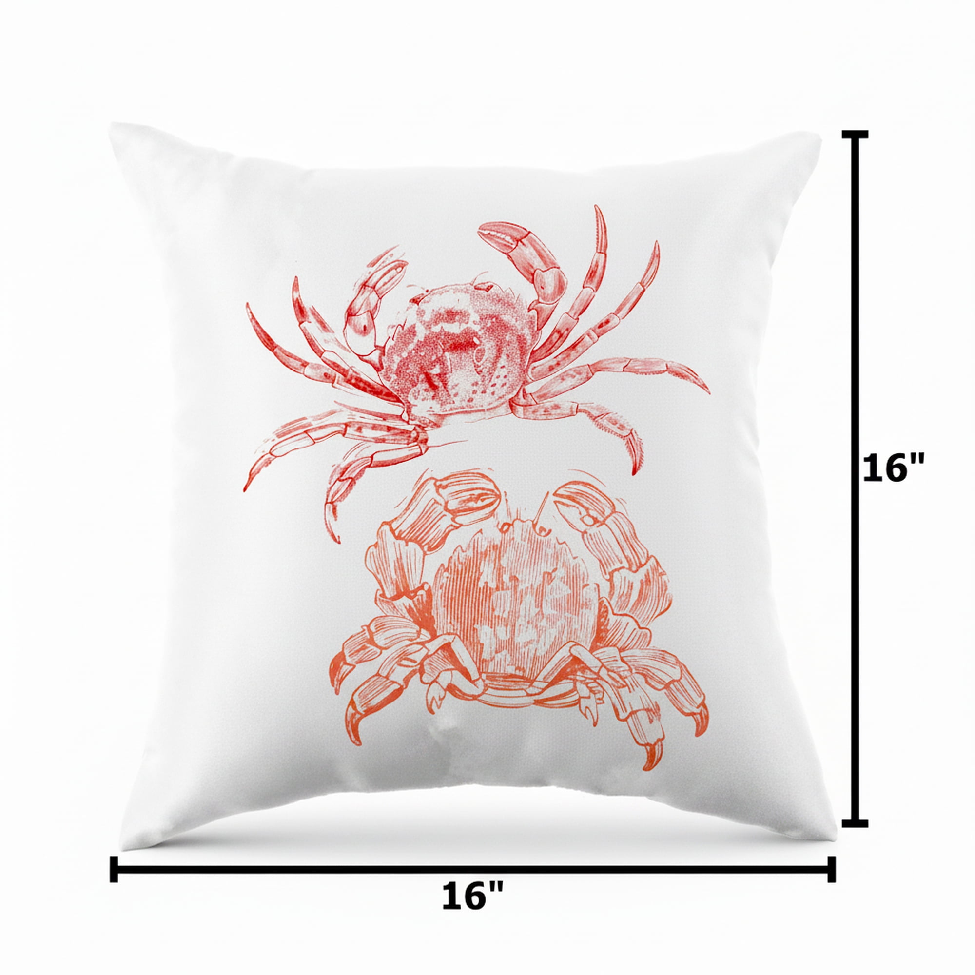 Mainstays 16 in x 16 in Coastal Crab Coral Outdoor Pillow, White