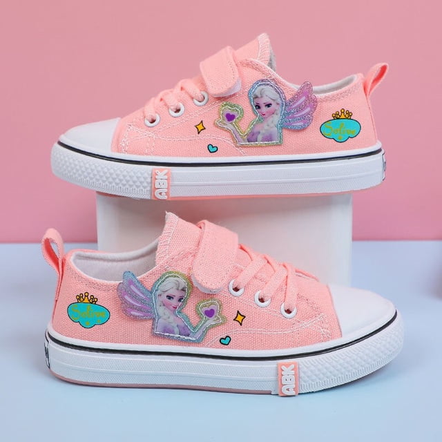 Disney niños dibujos animados Frozen princesa ELSA niña usar zapatos casuales suaves niños lona estudiante deportes zapatos correr Shoes28-plantilla 17,5 cm Gao Jinjia LED