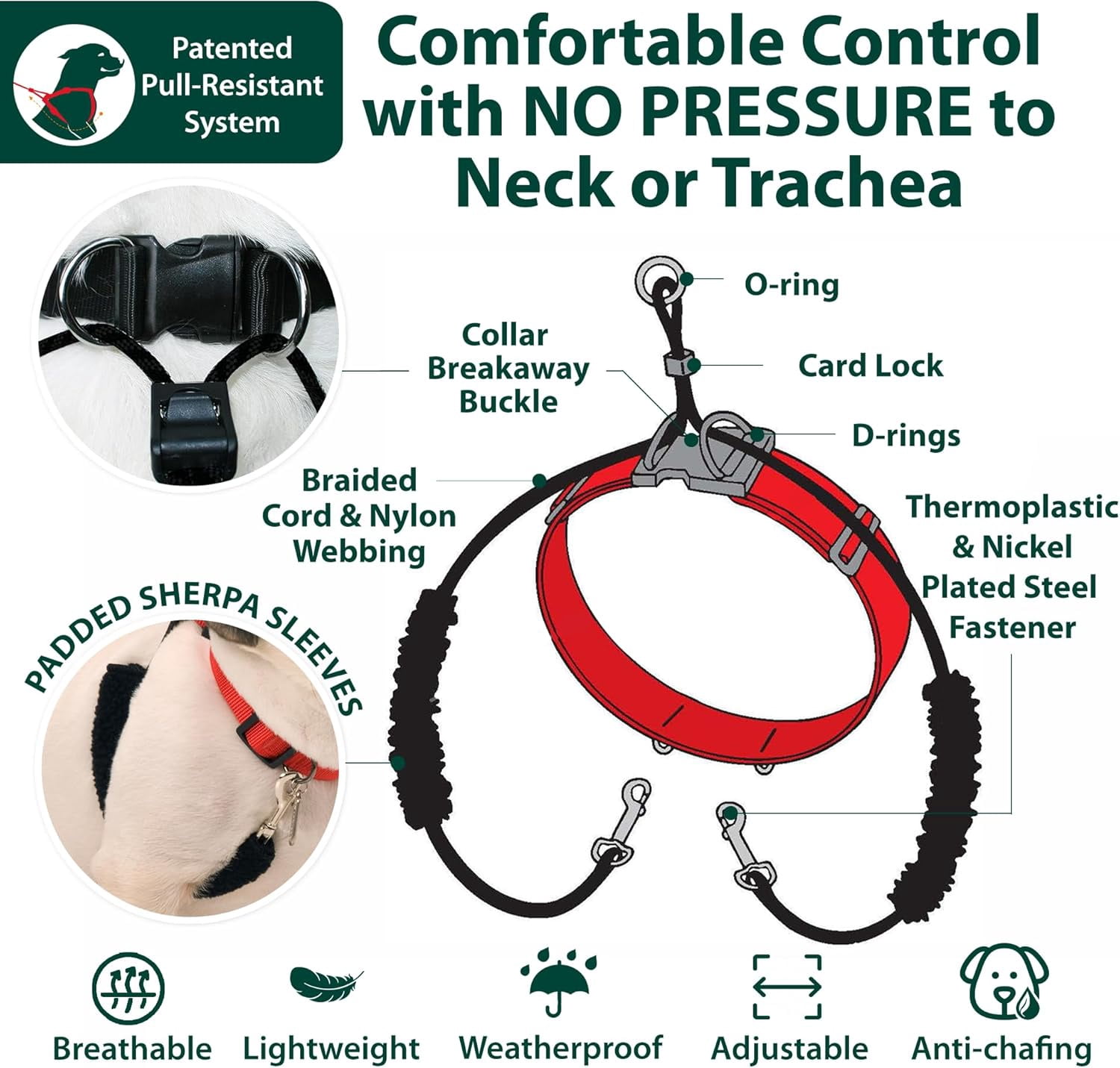 Sporn Training Dog Halter for Large Dogs, No Pull Adjustable Reflective Halter Harness, Red, 16–24" Neck