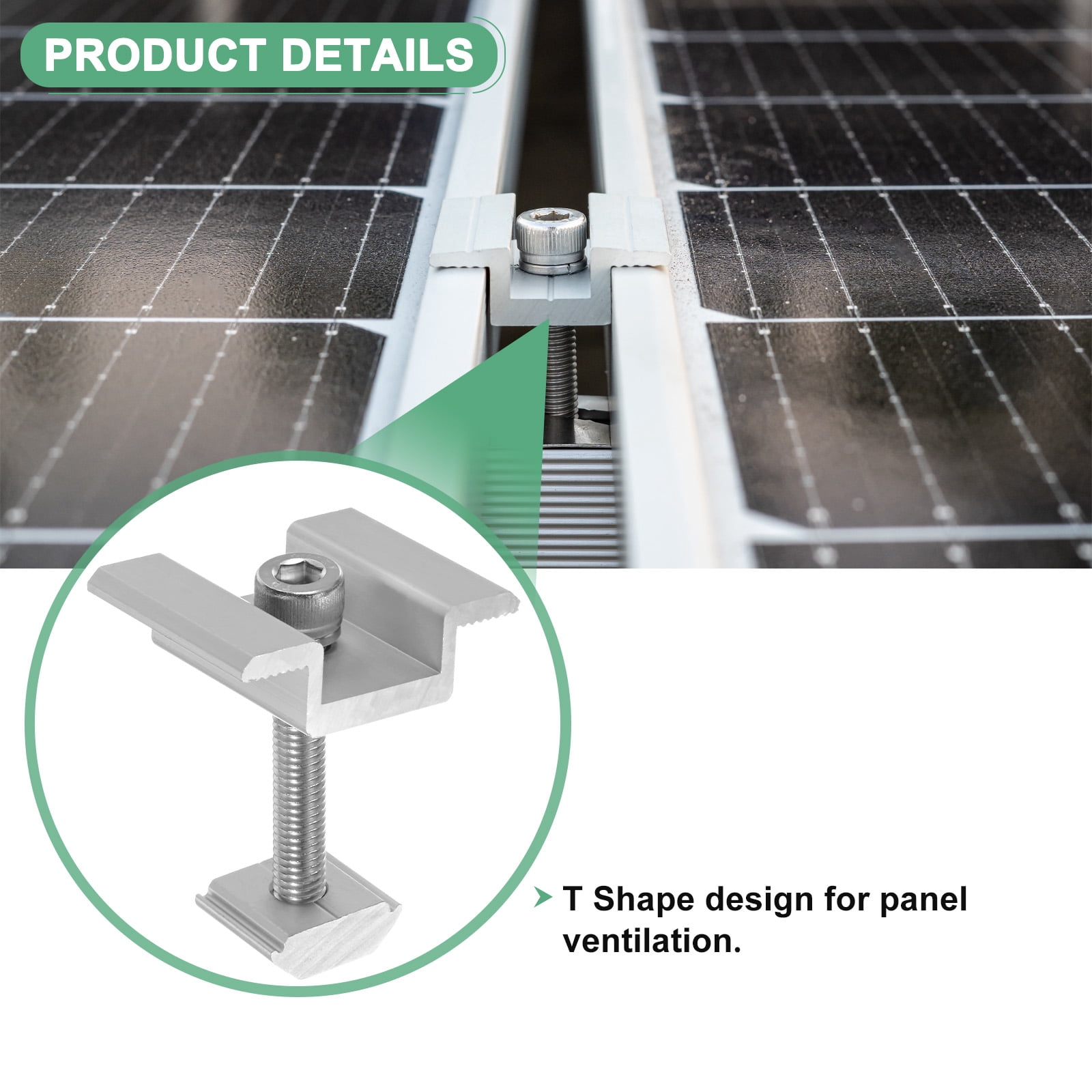 Uxcell 20-Pack Solar Panel Mount Mid Clamps 45mm PV Panel Bracket Corrosion-free Aluminum Anodized Solar Mid Clamp White