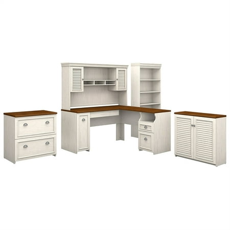 Bush Fairview L Shaped Desk Office Set In Antique White Walmart Com
