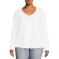 thumbnail image 2 of Terra & Sky Women's Plus Size V-Neck T-Shirt with Long Sleeves, 2-Pack, 2 of 5