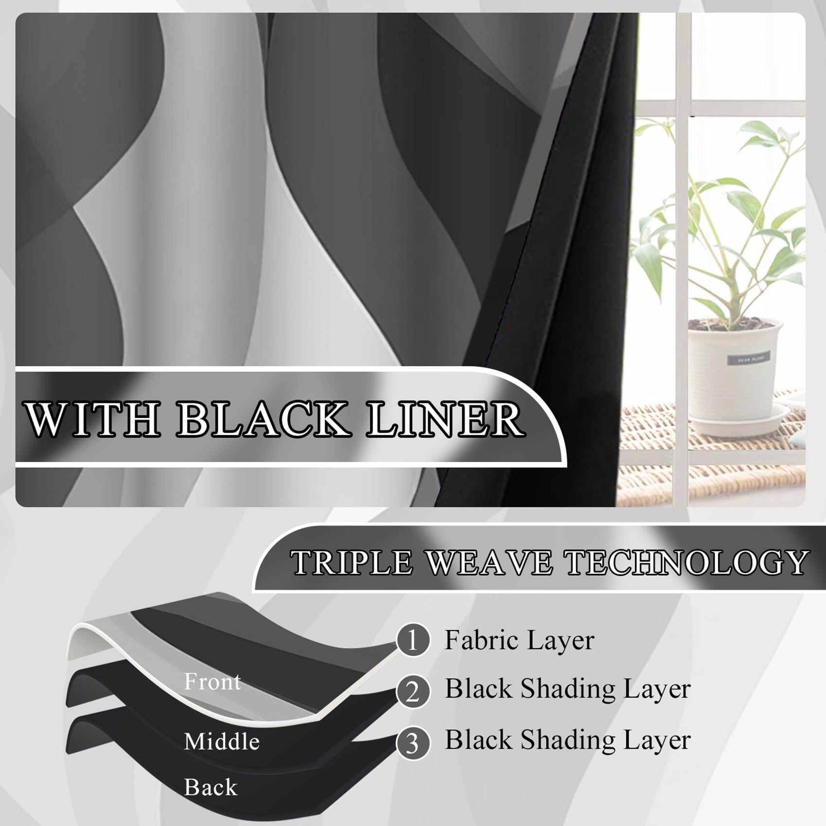 Black and Grey Blackout Window Curtains for Living Room,Thermal Insulated Curtains,52x84 Inch,Set of 2