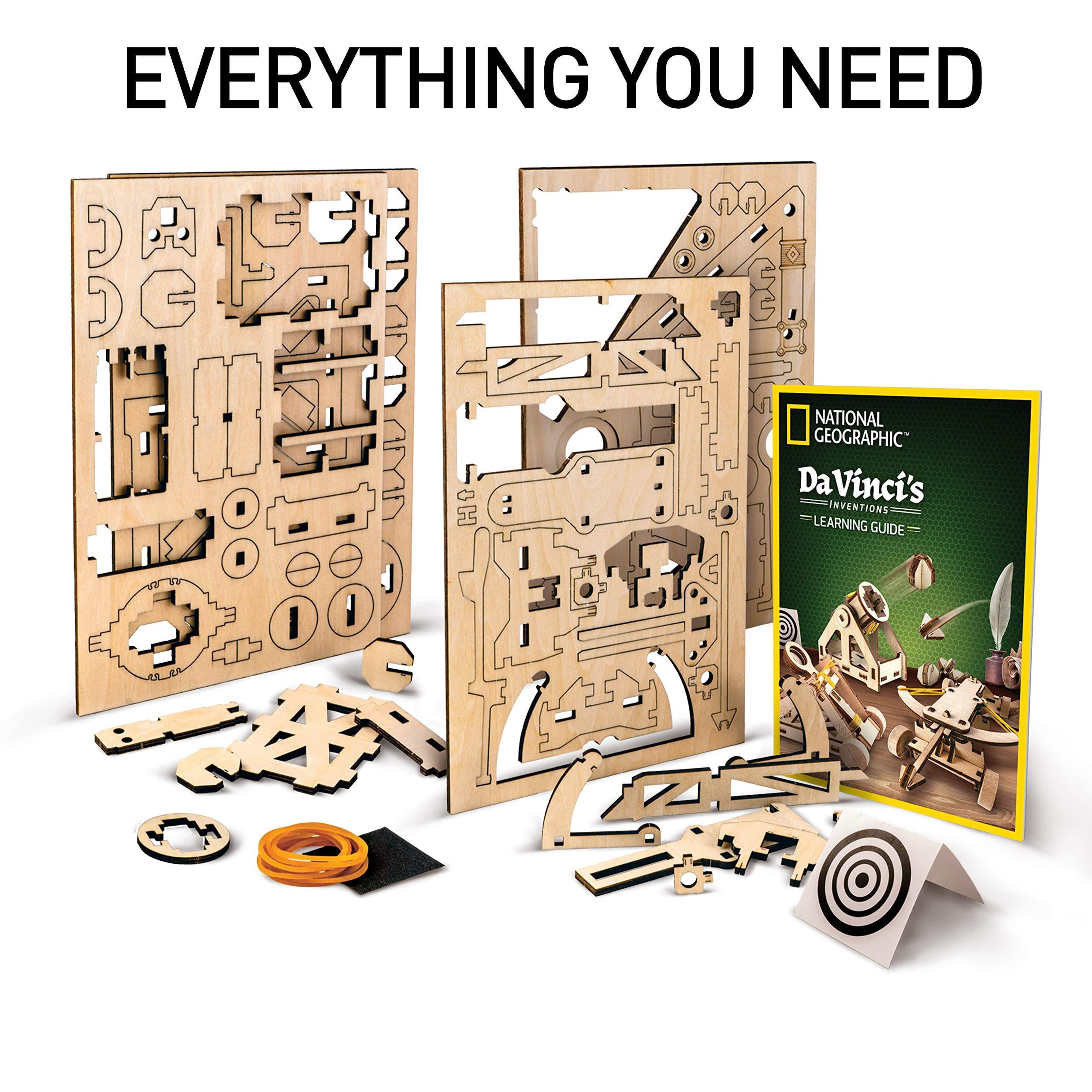 NATIONAL GEOGRAPHIC Construction Model Kit – Build 3 Wooden 3D Puzzle  Models, Learn about Da Vinci’s Improved Designs Battalion