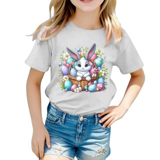 XDZJLR T-Shirts Filles Enfants Graphiques de Pâques Coupe Ample Décontractée Manches Courtes Col Rond pour Garçons 10-11 Ans