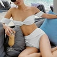thumbnail image 4 of Inadays Women's Off Shoulder Bikini Sets High Cut Bandeau Bathing Suits High Waisted Two Pieces Swimsuit Sexy Swimwear, White, M, 4 of 6