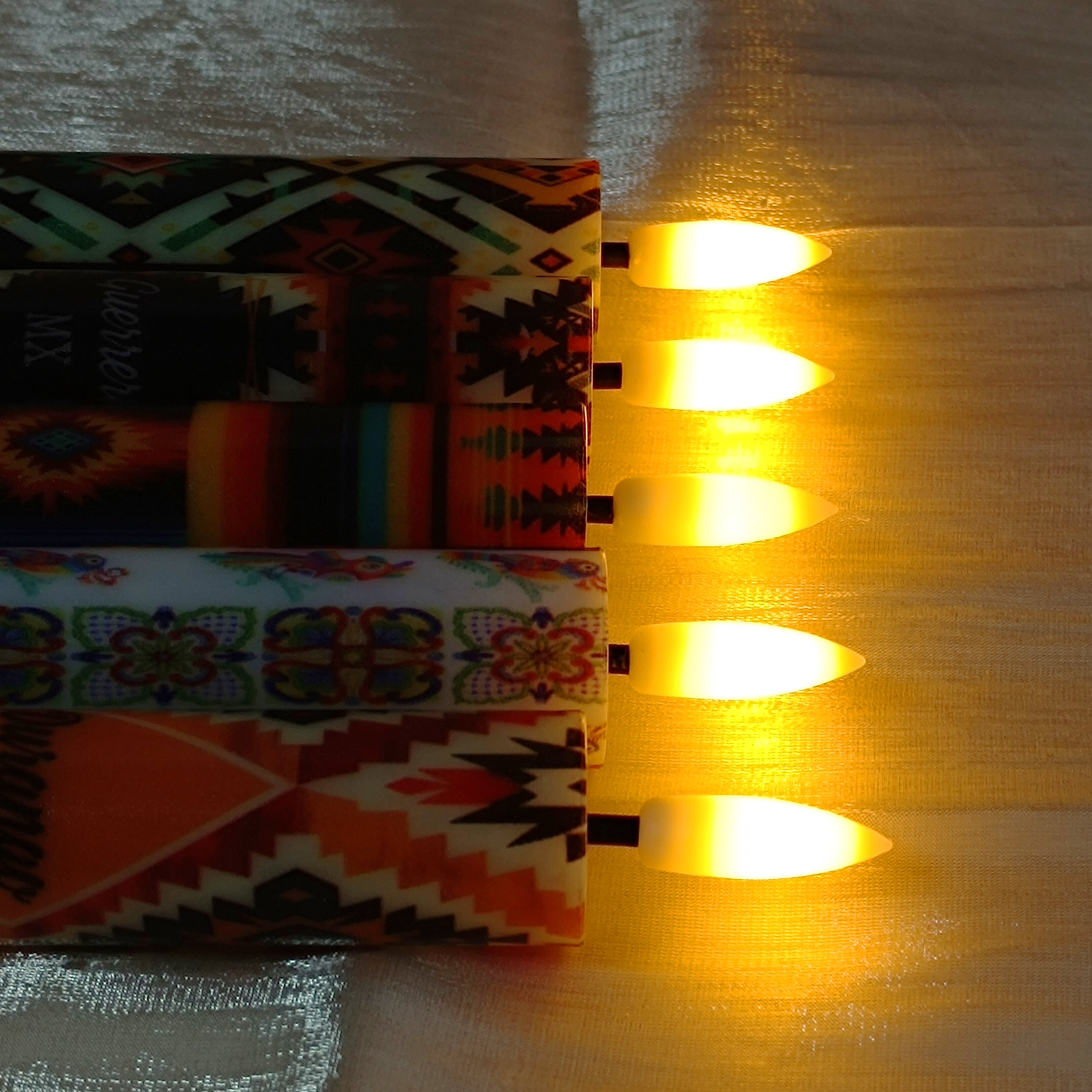 6PCS Printed Flameless Taper Candles, 10 Inch LED Candlesticks Battery Operated with 11-Key Remote, 3D Flickering Flame Lights for Wedding Party Home Decor Gifts