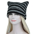 thumbnail image 5 of Ljudmp Womens Mens Crochet Chunky Cable Knit Beanie Cute Cat Ear Brimless Hat Winter Stretch Thick Casual Striped Knit Skull Cap Black, 5 of 8