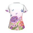 thumbnail image 3 of EHTMSAK Nursing Floral Scrubs for Women Set Flowers V Neck Trendy Workwear Scrub Tops Cute with Pocket Nursing Uniform Nurse Shirt Short Sleeve Casual Going Out Scrub Shirt Light Purple M, 3 of 3