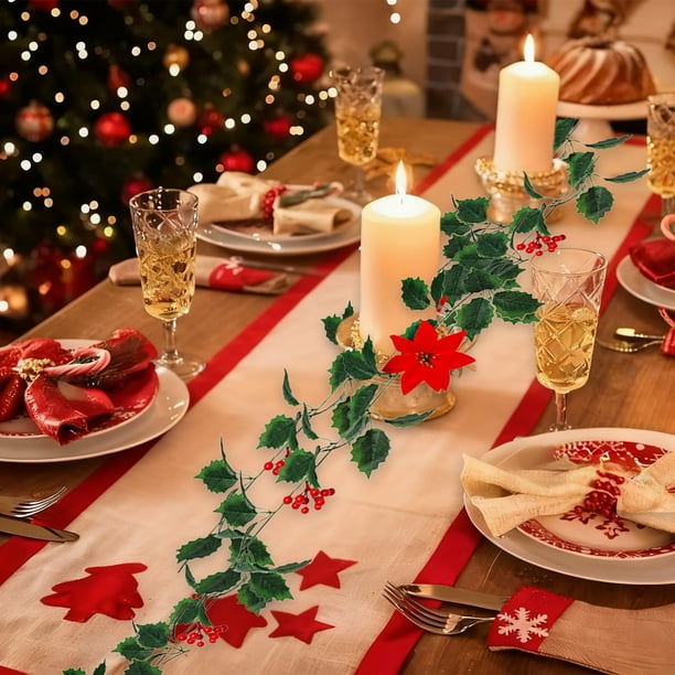 Rapeiae Simulation Flowers Rattan Wall Hanging Home Decoration Holly Leaves Red Berries Christmas Mood Decoration Simulation Christmas Rattan