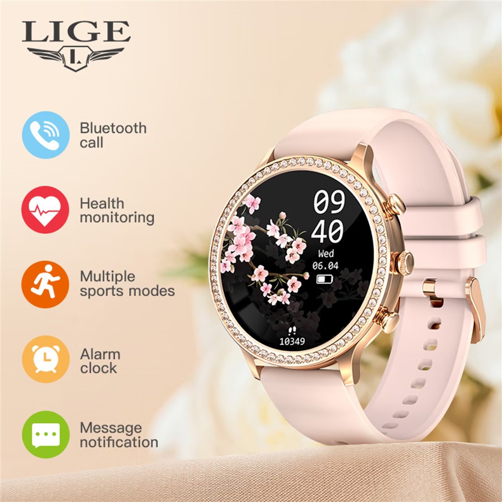 LIGE Women Smart Watches for Android iPhone Bluetooth Call Custom Dials Smartwatch Golden - image 3 of 11