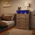 thumbnail image 6 of 4 Drawer Dresser with LED Lights and Charging Station, Modern Wood Chest of Drawers for Bedroom, Tall Nightstand with 4 Storage Drawers for Living Room, Hallway, 6 of 9