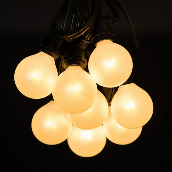 100 Foot C9 Commercial String Light Black Wire With G50 White Satin Pearl Bulbs