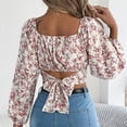 thumbnail image 5 of Womens Long Sleeve Crop Tops Cross Hem Floral Print Square Neck Going Out Blouse Tees Spring Fall Fashion (XL, White), 5 of 7