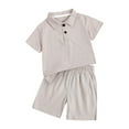 thumbnail image 2 of Summer Savings Clearance 2025! THDHVS Boys Casual Outfits,Summer Outfits Clearance for Kids,Boys Fashion Lapel Short Sleeve Solid Color Shirt Shorts Set Gray 3-4 Years, 2 of 7