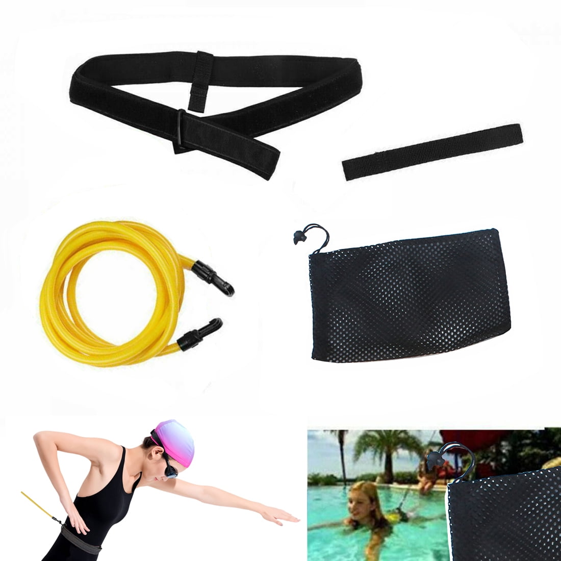 Pool Swim Training Belt Leash Resistance Tether Bungee Cords Bands
