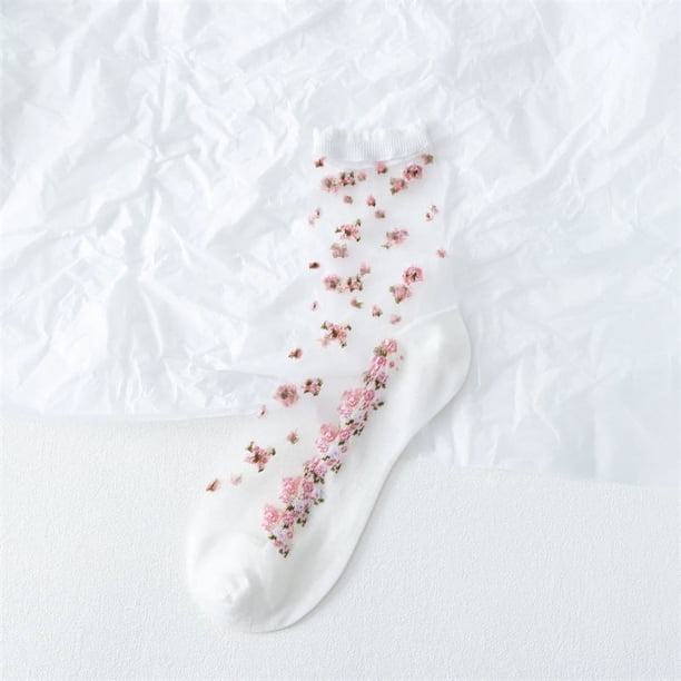 Calcetines de verano para mujer, medias finas de seda de cristal, calcetines transparentes de seda de cristal, encaje dulce