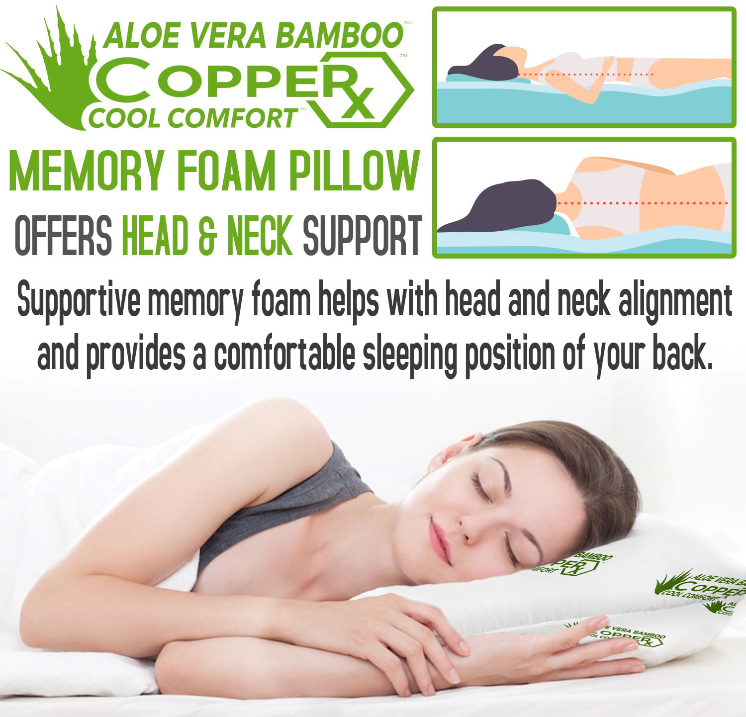 NEW Hypoallergenic Aloe Vera Bamboo COOLING Body Pillow Migraine Eco Friendly 