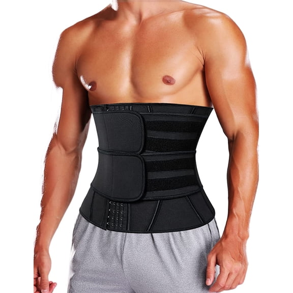 COMFREE Sauna Waist Trimmer Belt Men Workout Waist Trainer Sweat AB Belt with Adjustable Double Straps