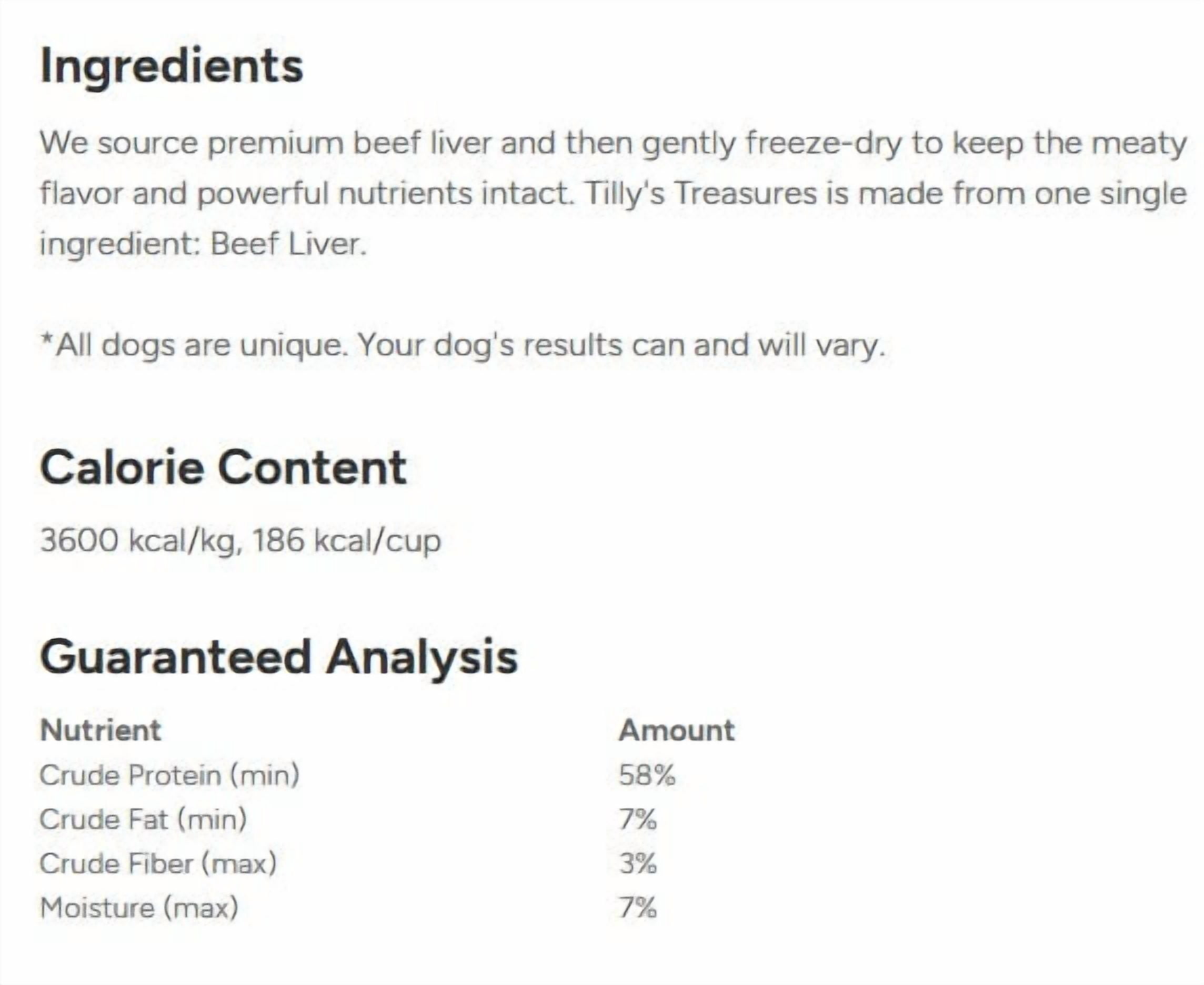Dr. Marty Tilly's Treasures 100% Freeze-Dried Raw Beef Liver Dog Treats, Single-Ingredient, Grain-Free, Immune Support, 8 oz