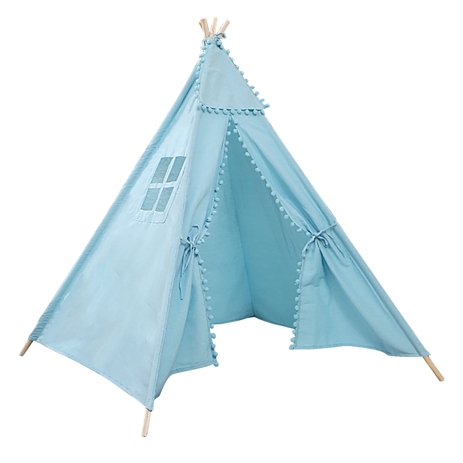 Window Teepee Play Tent Cubby House for Toddlers Children Natural Linen Cotton 