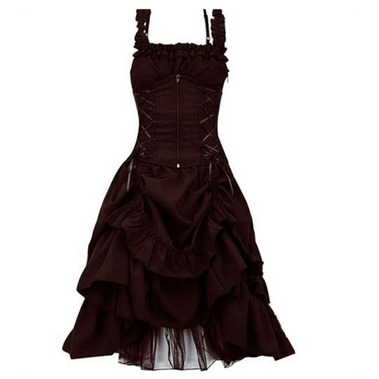 Spellbinding Gothic Elegance Await! HIMIWAY Romantic Lace Gown Women's  Fashion Gothic Prom Dress Slim Irregular Straps Corset Lace Dresses Purple  XL 