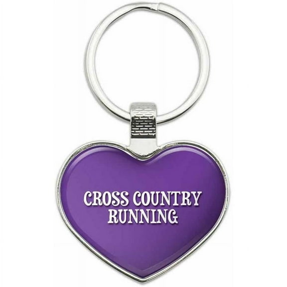 Country Running - I Love Sports Hobbies Metal Heart Keychain Key Chain Ring, Purple