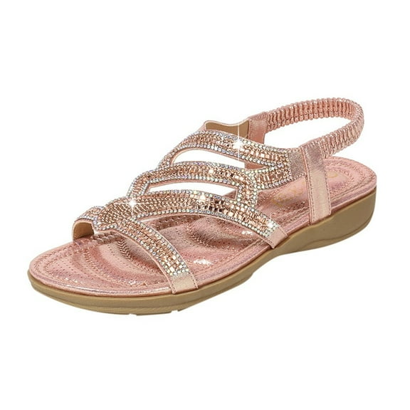 NOKIO Women'S Slide Slippers Women Slip On Wedges Sandals Casual Bling Rhinestone Strap Sandals Open Toe Slide Sandals Beach Shoes Strappy Rhinestone Open Toe Flat Sandals