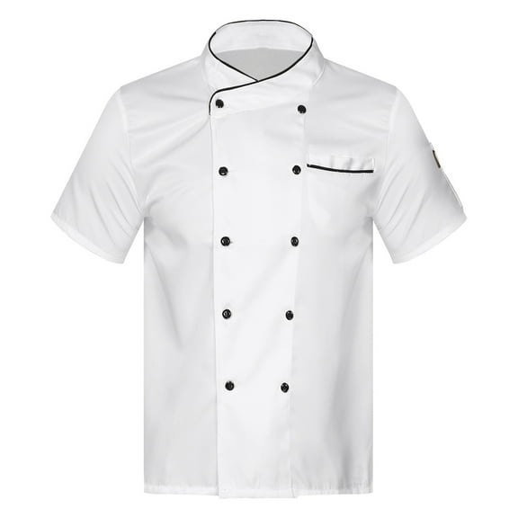 YONGHS Unisex Classical Chef Coat Lightweight Short Sleeve Chef Jacket Cooking Uniform Shirt White Short Sleeve L