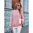 thumbnail image 5 of Womens Turtle-Neck Oversized Sweaters Casual Long Sleeve Pullover Loose Chunky Knit Jumper Pink L, 5 of 10