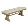 thumbnail image 1 of Beige Linen Fabric Dining Bench with Tufted Seat and Rustic Oak Wood, 1 of 2