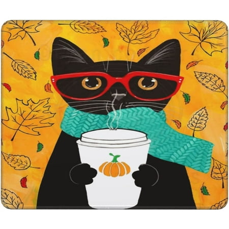 Black Cat with Coffee Double Flag Mouse Pad Office Game Non-Slip Rubber Mouse Pad 10x12in The Mouse Pad