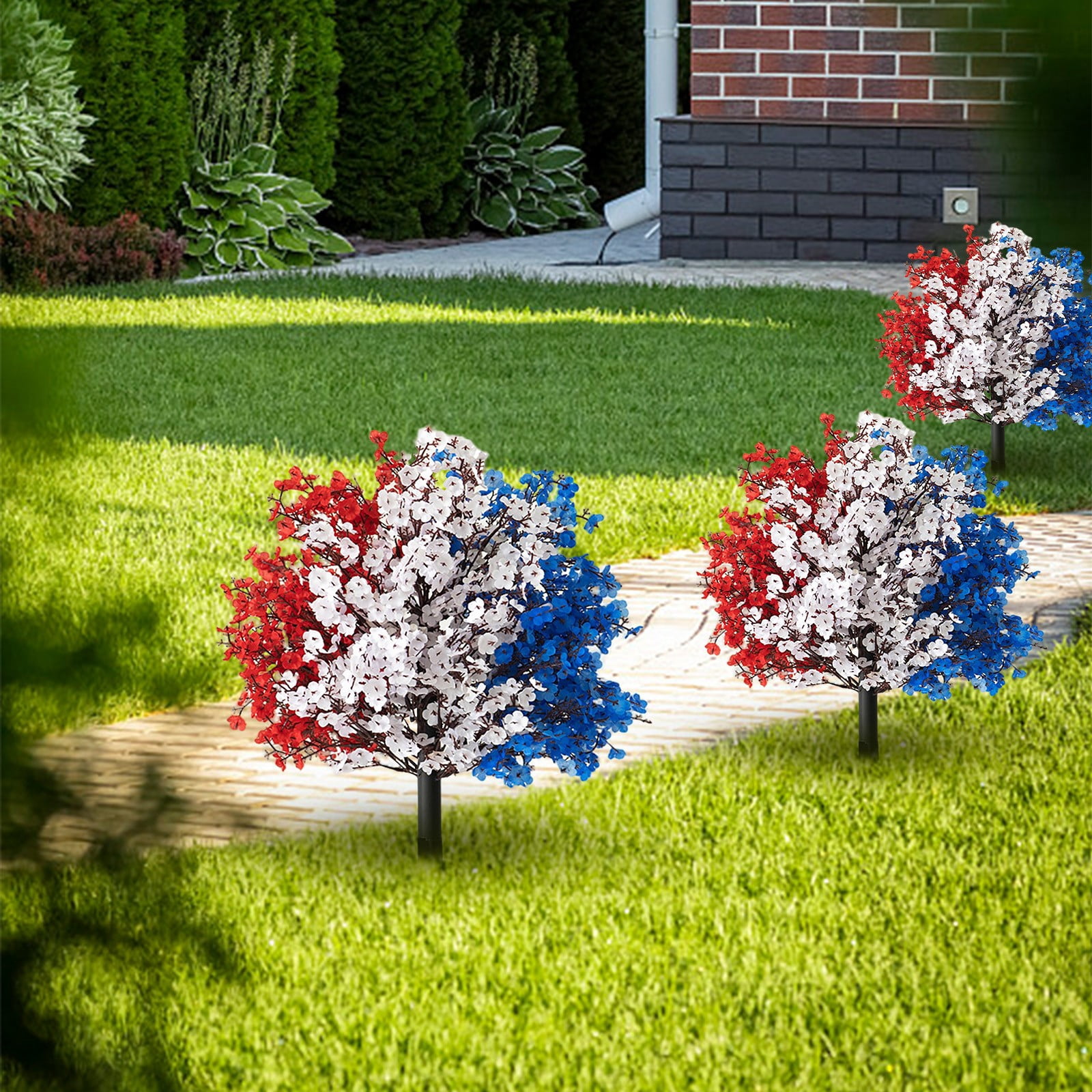 ERTZAE Patriotic Garden Stake,20" Patriotic Red White Blue Floral Stake,4Th Of July Decorations Outdoor,Usa Lawn Porch Yard Sign,Red White And Blue Independence Anniversary Memorial Day Party Decor