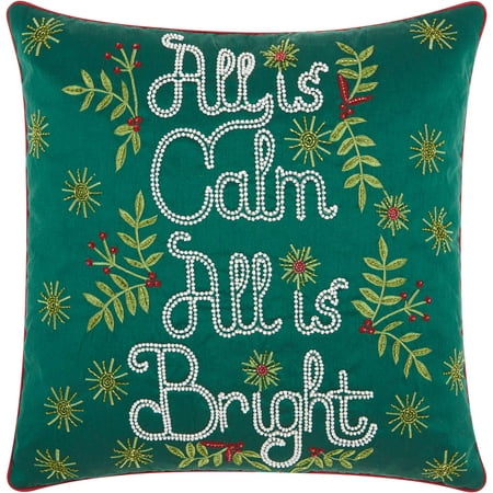 Nourison Christmas All Is Calm All Is Bright Green Throw Pillow