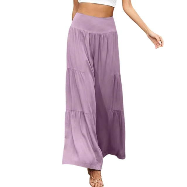 MAWCLOS Women's High Waist Palazzo Pants, Light Purple, L