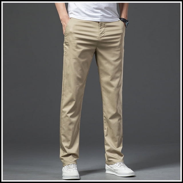 LOVZFMLL Work Pants Men's Zipper Straight Barrel Ice Silk Business Wash Advanced Casual Long Pants