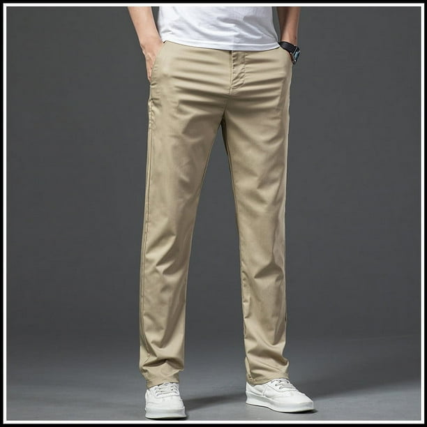 Pantalones de hombre de longitud completa con cremallera, rectos, de seda de hielo, lavado de negocios, pantalones largos casuales avanzados, pantalones de poliéster para hombre