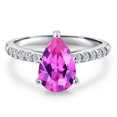 thumbnail image 3 of Gem Stone King 10K White Gold Pink Created Sapphire and Lab Grown Diamond Engagement Ring for Women | 2.61 Cttw | Pear Shape 10X7MM | Gemstone September Birthstone | Size 6, 3 of 6