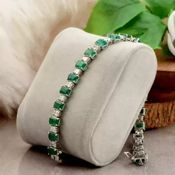 3MM 8Ct Emerald Lab-Created Emerald Tennis Bracelet 14K White Gold Plated 7"