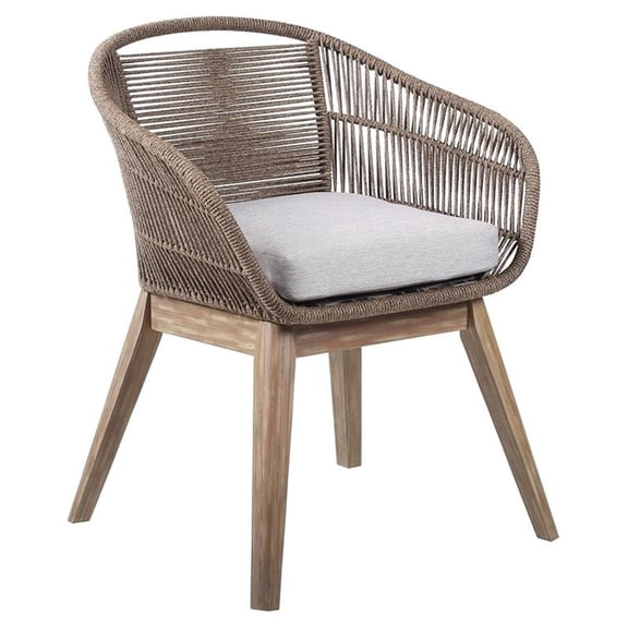 Tutti Frutti Indoor Outdoor Dining Chair in Light Eucalyptus Wood with Truffle Rope and Gray Cushion