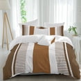 thumbnail image 2 of Modern Brown Bedding 3 Piece Duvet Cover Set Twin Size, Boho Contemporary Geometric Striped Soft Microfiber Comforter Cover with Zipper Closure & Pillowcases, Wrinkle & FadeResistant Quilt Cover, 2 of 9