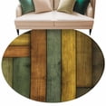 thumbnail image 2 of 5ft Washable Round Rug, Colored Wood Grain Non-Slip Circle Area Rug for Living Room Bedroom, Orange Green Yellow Wood Stripes Indoor Floor Mat for Home Decor, 2 of 9