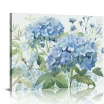EastSmooth  Framed Flowers Canvas Wall Art - Blue Floral Canvas Pictures, Living Room Wall Decor, Blue Hydrangea Botanical Canvas Prints Painting Abstract Artwork Bedroom Office Home