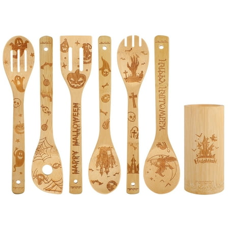 

Hemoton 6pcs Halloween Bamboo Serving Utensil Set Halloween Kitchen Supplies Halloween Decoration Gift