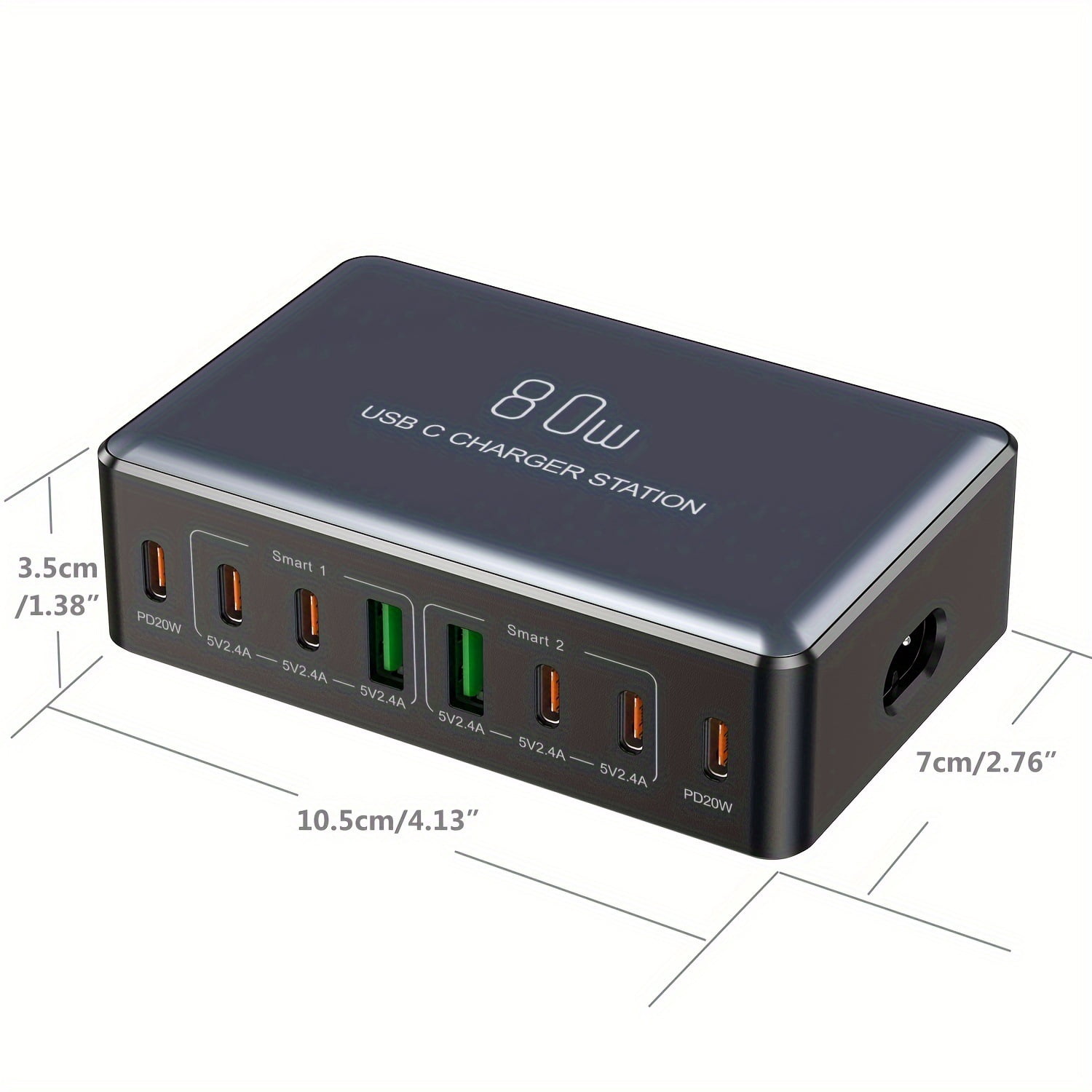 80W Usb C Charging Station, 8-Port Usb C And Usb A Multi Port Desktop Charger Adapter Plug Cube, 4-Foot Power Cord, Desktop Charging, Mobile Phone, Digital Fast Charging, Tablet Computer