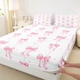 thumbnail image 3 of Homewish Ribbon Bowtie Queen Sheet Sets,Abstract Geometric Circle Flat Sheet,Pink White Queen Fitted Sheet For Princess,Super Cozy Room Decor,4pcs, 3 of 7
