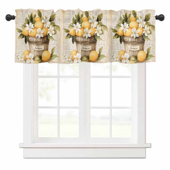 Lemon Valances for Windows Watercolor Fruit Rod Pocket Curtain Valance Window Treatment Short Curtains for Kitchen Living Room, 54"x18"