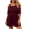 thumbnail image 2 of SELONE Plus Size Romper For Women Off Shoulder Tie Side With Pockets Solid Romper Shorts Jumpsuit 1 Piece For Summer, 2 of 7