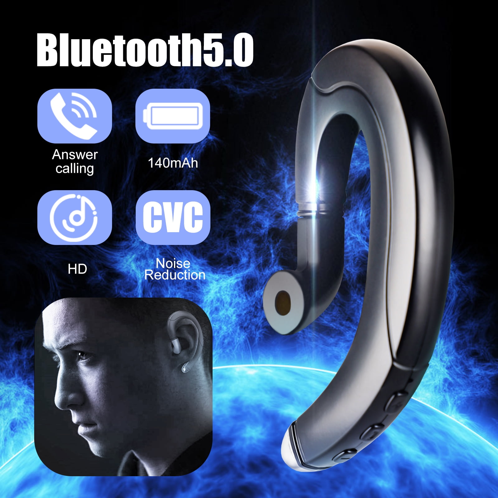 Ear Hook Wireless Headphones, Single EarHook Bluetooth Headphones Bone